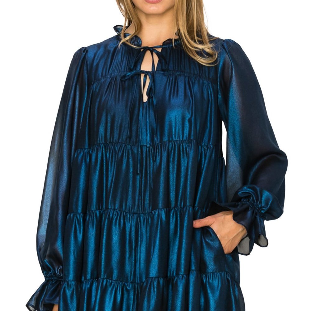 Brand New with Tags MELLODAY Long Sleeve Tiered Metallic Dress